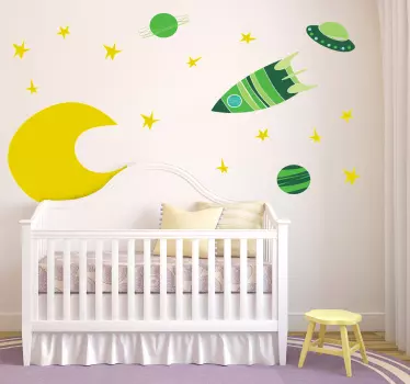 Sticker infantil espacial tonos verdes - TenVinilo