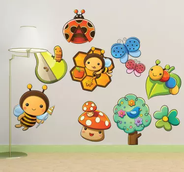 Sticker infantil insectos y flores - TenVinilo