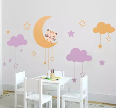 Sticker infantil luna gato - TenVinilo