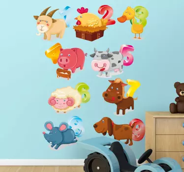 Stickers infantiles animales y números - TenVinilo