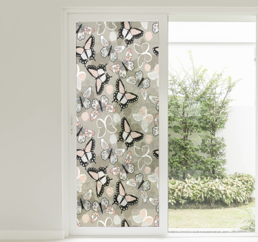 Vinilo decorativo ventana mariposas grises - TenVinilo