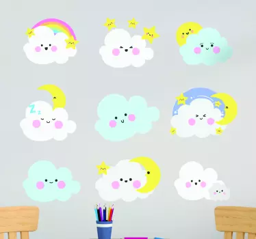 Pack 9 vinilos infantiles nubes blancas y azules - TenVinilo