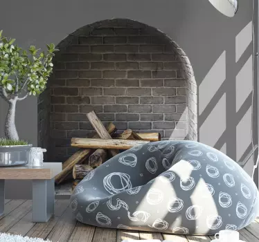 Vinilo 3D chimenea ladrillo moderno - TenVinilo