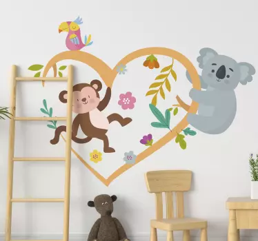 Vinilo para niños forma de corazón con animales - TenVinilo