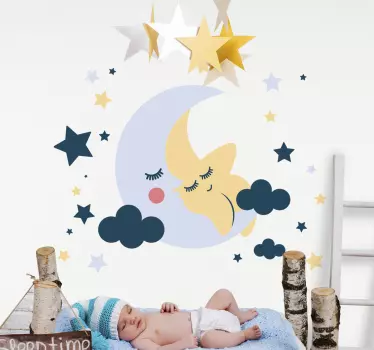 Vinilo infantil espacial de lunas y estrellas - TenVinilo