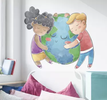 Vinilo adhesivo de niños abrazando planeta - TenVinilo