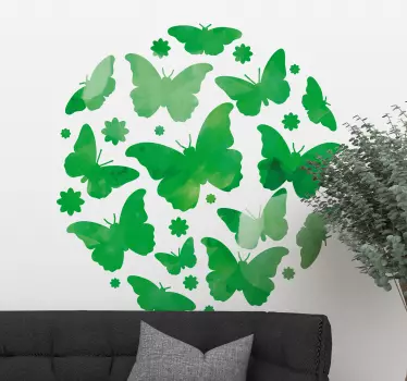 Vinilo decorativo de pared mariposas verdes - TenVinilo