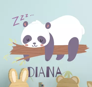 Vinilo decorativo de animal salvaje Panda con nombre - TenVinilo