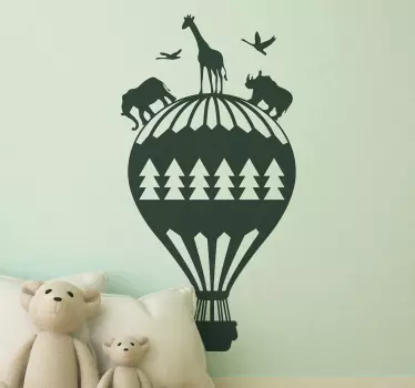 Vinilo animales de la selva en globo volando - TenVinilo
