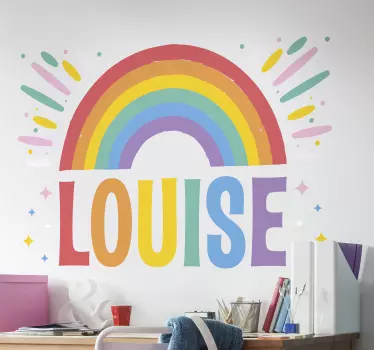 Vinilo bebé arco iris soleado con nombre - TenVinilo