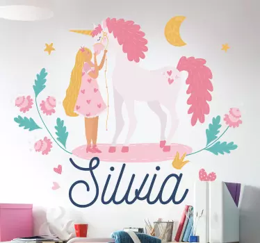 Vinilo bebé de unicornios con niña y nombre - TenVinilo