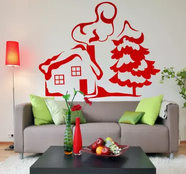 Vinilo casa y árbol nevados - TenVinilo