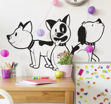 Vinilo de animales de tres perros simpáticos - TenVinilo