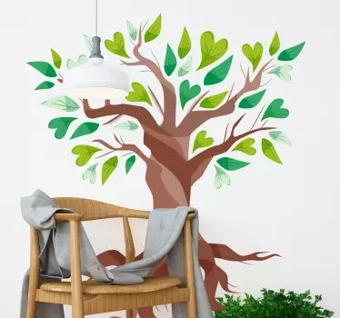 Vinilo de árbol para pared árbol de la vida hojas de corazón - TenVinilo