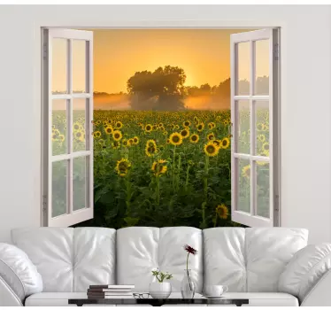 Vinilo 3D campo de girasoles al atardecer - TenVinilo