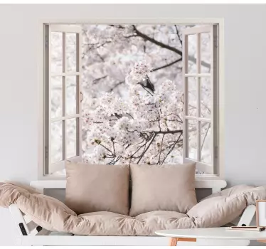 Vinilo 3D vistas árboles blancos de primavera - TenVinilo