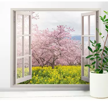 Vinilo de flor Vistas 3d a árboles de primavera rosa - TenVinilo