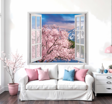 Vinilo 3d vistas árbol rosa de primavera - TenVinilo