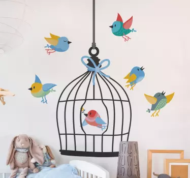 Vinilo de pájaro Jaula de pájaros y pájaros - TenVinilo