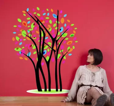 Vinilo decorativo arbol hojas de colores - TenVinilo