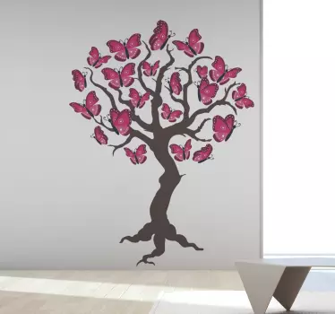 Vinilo decorativo árbol primavera de mariposas - TenVinilo