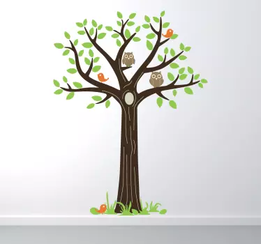Vinilo decorativo árbol y búhos - TenVinilo