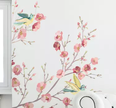 Vinilo para pared living aves acuarela - TenVinilo