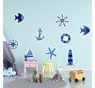 Vinilo decorativo azul elementos náuticos - TenVinilo