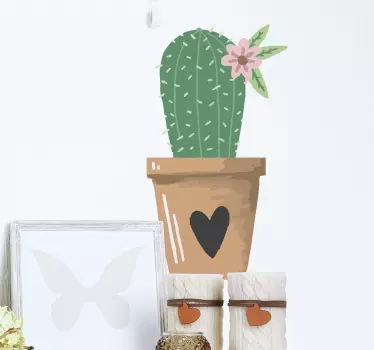Vinilo decorativo cactus maceta corazón - TenVinilo