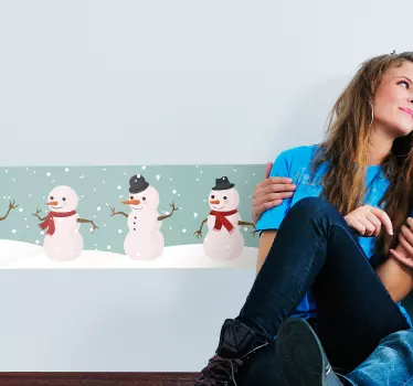 Vinilo decorativo cenefa muñecos de nieve - TenVinilo