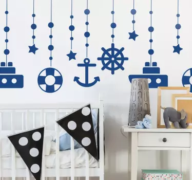 Vinilo infantil decorativo colgantes marineros - TenVinilo
