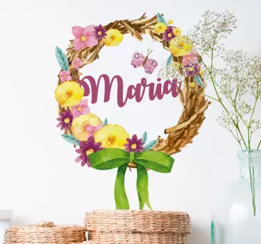 Vinilo decorativo corona de flores con nombre  - TenVinilo