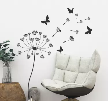 Vinilo decorativo diente de león y mariposas - TenVinilo