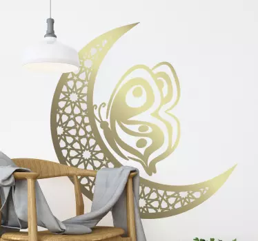Vinilo decorativo de luna y mariposa estilo mandala - TenVinilo