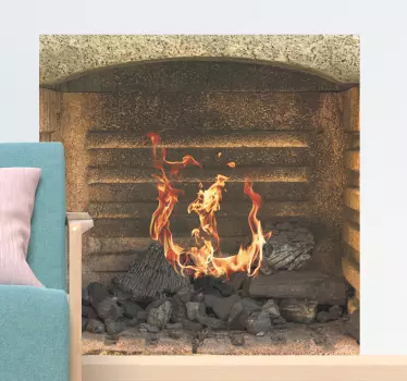 Vinilo decorativo efectos visuales Chimenea con fuego ardiente - TenVinilo