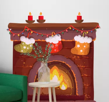Vinilo decorativo efectos visuales Chimenea de navidad - TenVinilo