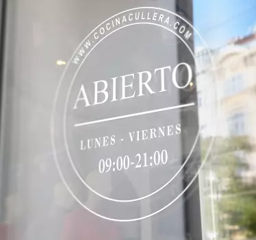 Vinilo decorativo horario de apertura círculo - TenVinilo