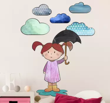 Vinilo decorativo infantil niña en charco - TenVinilo