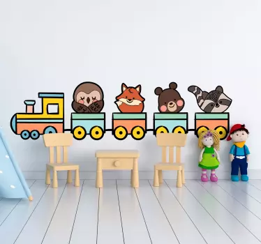 Vinilo decorativo infantil precioso tren de animales - TenVinilo