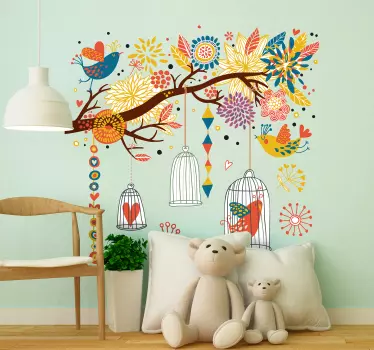 Vinilo decorativo jardín de aves - TenVinilo
