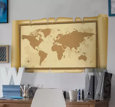 Vinilo decorativo mapa mundi pergamino - TenVinilo