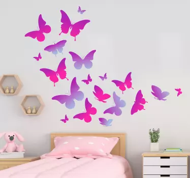 Vinilo pared mariposas voladoras lilas y rosas - TenVinilo