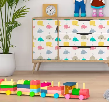 Vinilo decorativo para muebles ballenas coloridas - TenVinilo