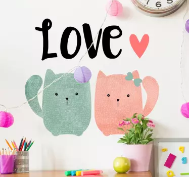 Vinilo decorativo pareja de gatitos love - TenVinilo