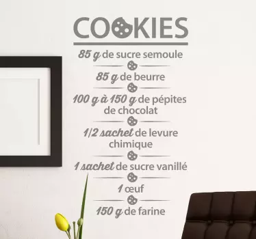 Vinilo decorativo receta cookies - TenVinilo