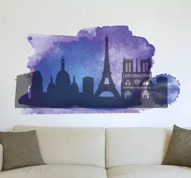Vinilo decorativo silueta París acuarela - TenVinilo