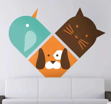 Vinilo decorativo trío animales corazón - TenVinilo
