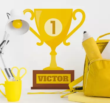 Vinilo fútbol trofeo con nombre a todo color - TenVinilo