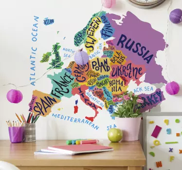Vinilo infantil mapa de Europa colorido - TenVinilo