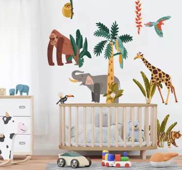 Vinilo dormitorio infantil animales selva - TenVinilo